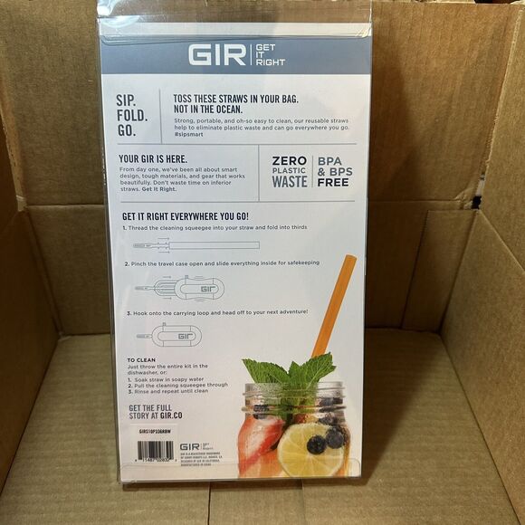 GIR: 10 Pack Ultimate Silicone Straws With 4 Travel Cases & Cleaning Squeegees. - Picture 2 of 2